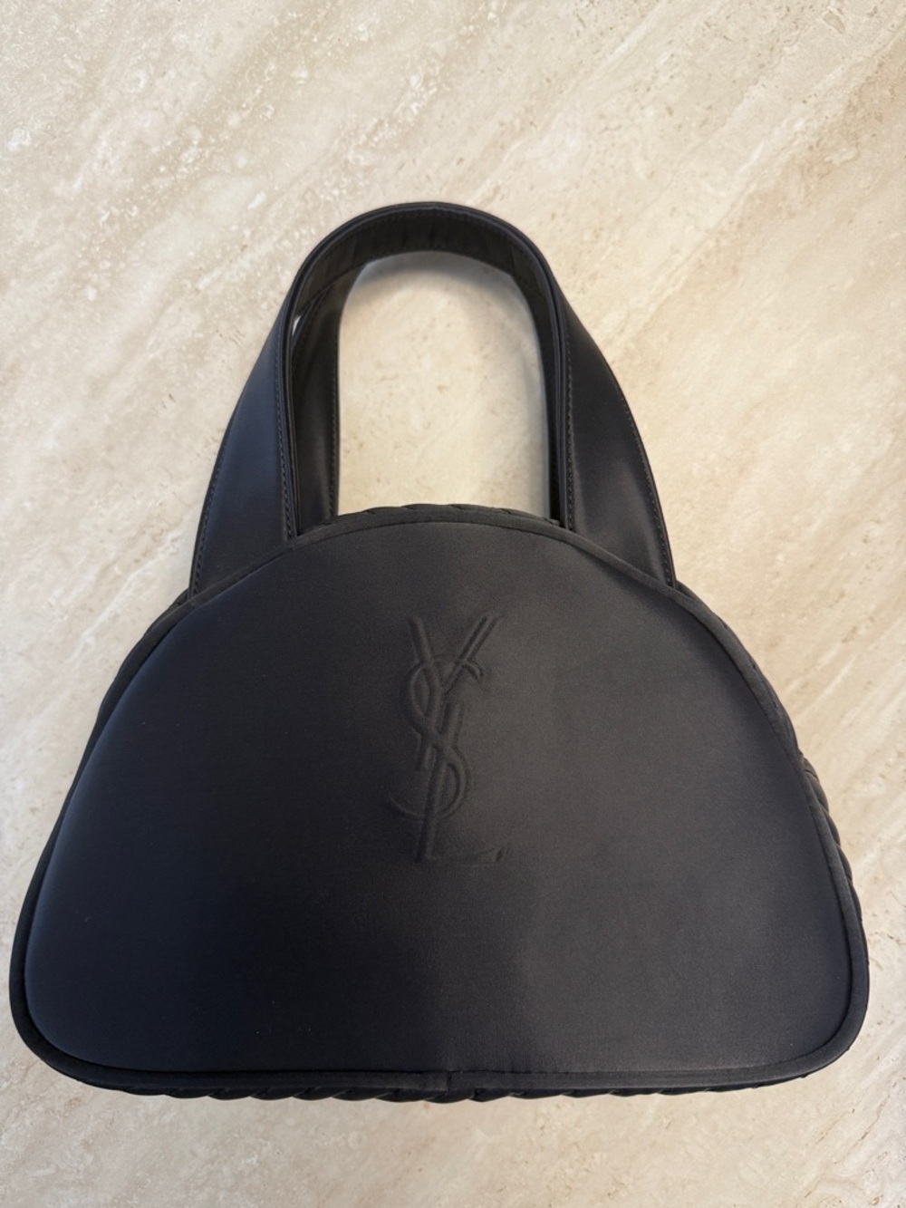 Yves Saint Laurent Navy Dome Satchel with Embossed YSL